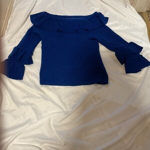 Mobwife-lite Tiered Off the Shoulder Sweater in Deep Ocean